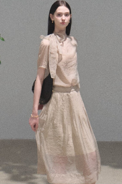 Chiffon Blouse and Pleated Skirt Set-Up