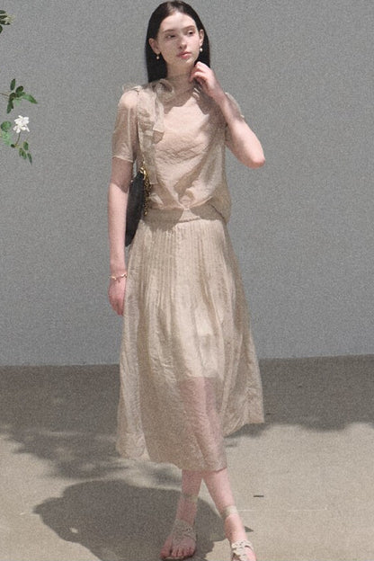 Chiffon Blouse and Pleated Skirt Set-Up
