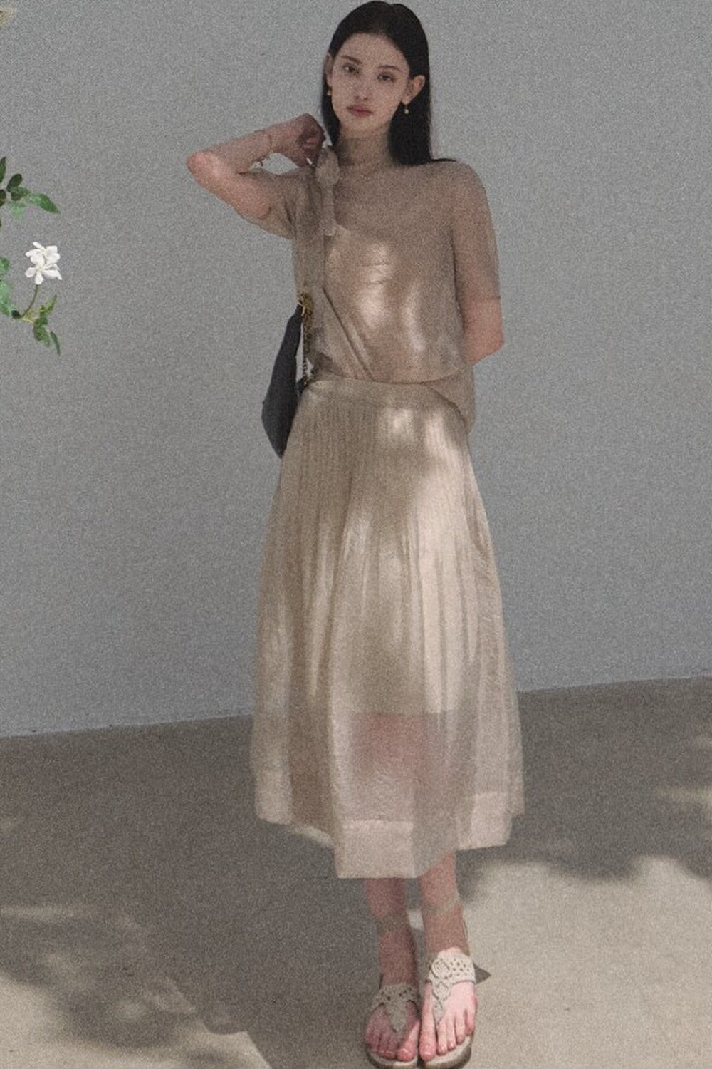 Chiffon Blouse and Pleated Skirt Set-Up