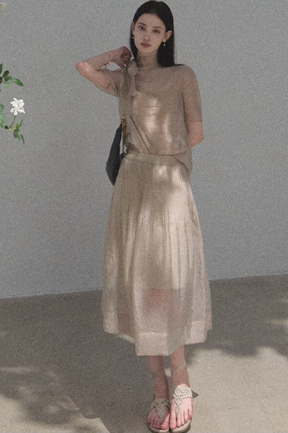 Chiffon Blouse and Pleated Skirt Set-Up