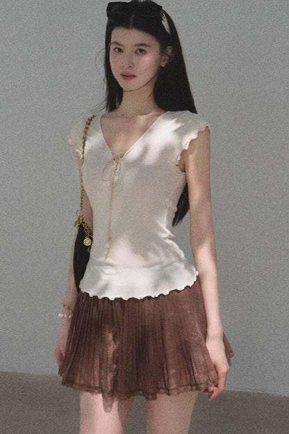 Chiffon Thin Lace Pleated Skirt