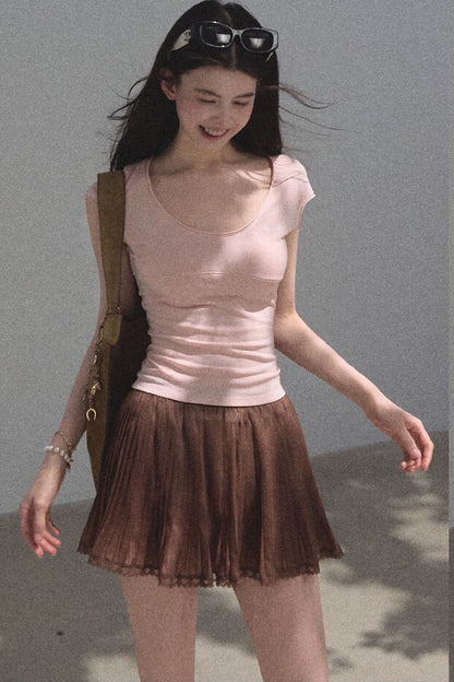 Chiffon Thin Lace Pleated Skirt