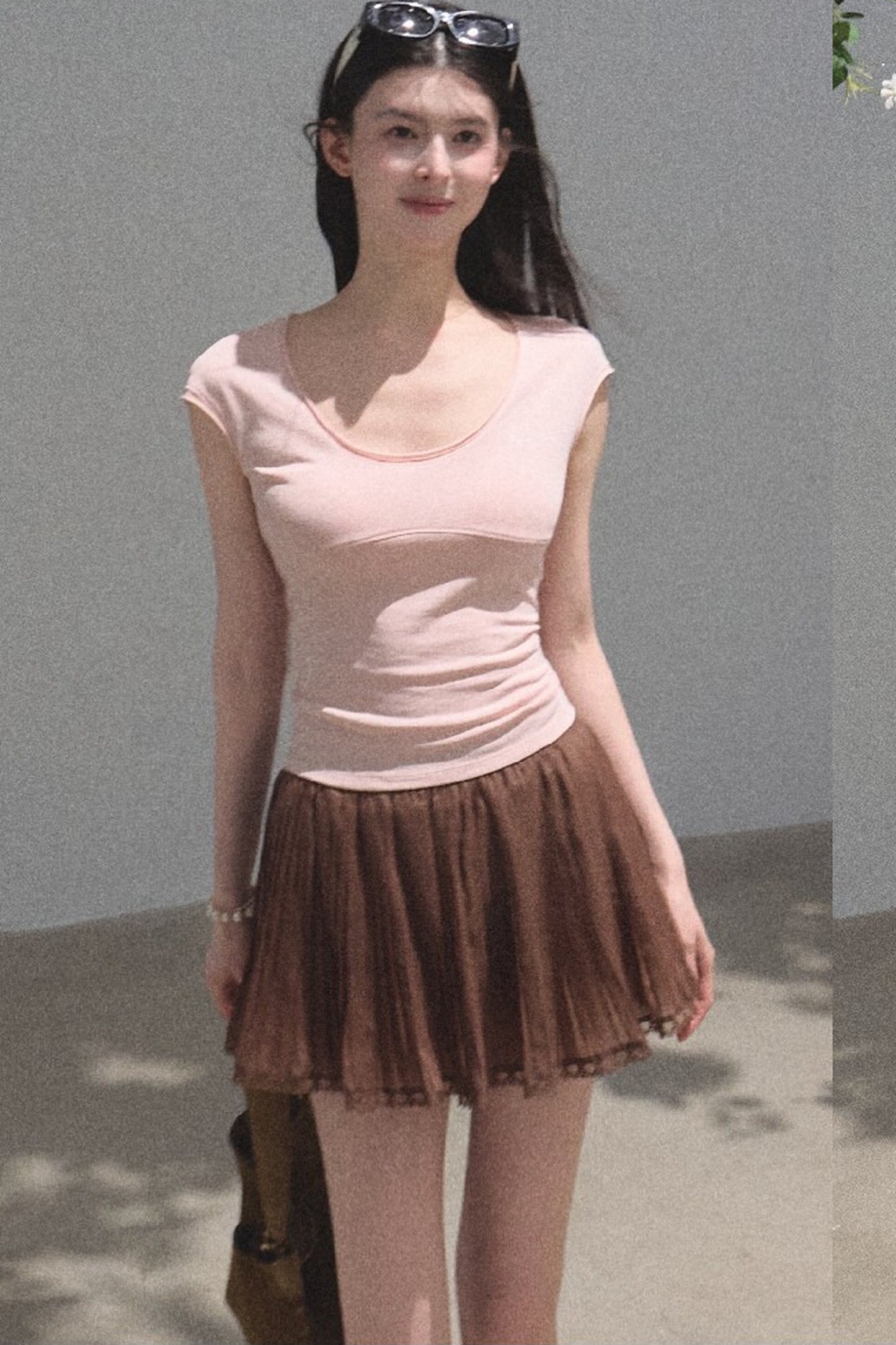 Chiffon Thin Lace Pleated Skirt