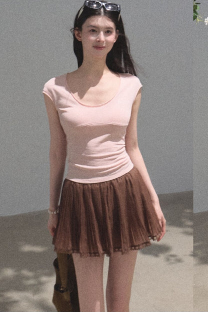 Chiffon Thin Lace Pleated Skirt