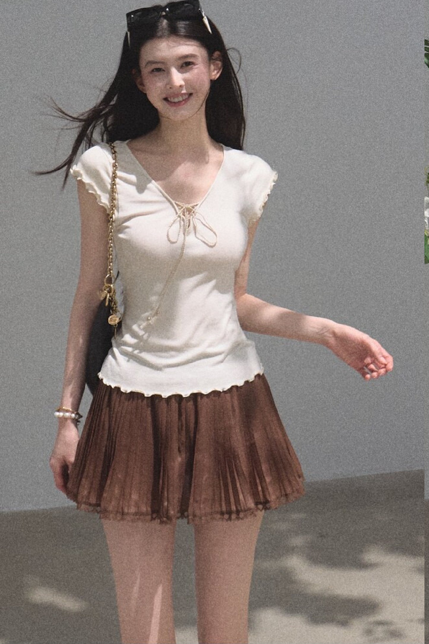 Chiffon Thin Lace Pleated Skirt