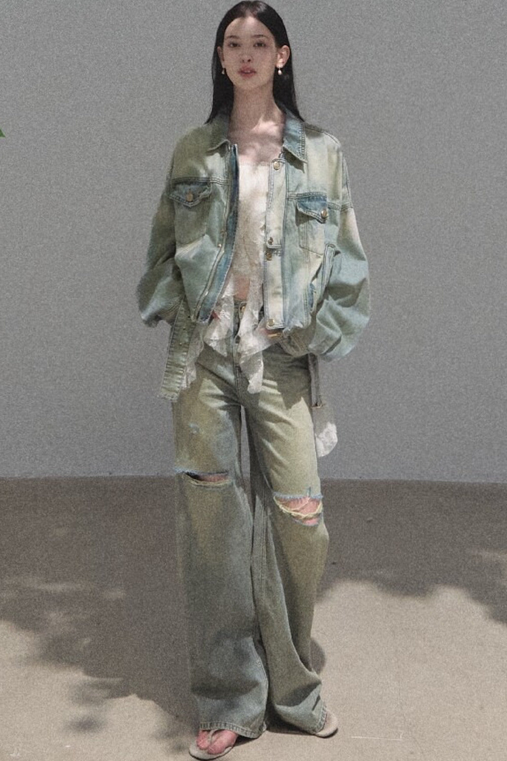 Vintage Distressed Ripped Denim Long Pants