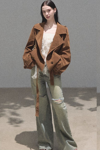 Vintage Distressed Ripped Denim Long Pants