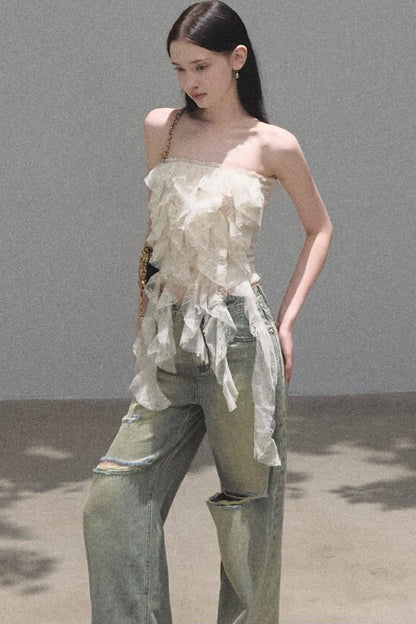 Vintage Distressed Ripped Denim Long Pants