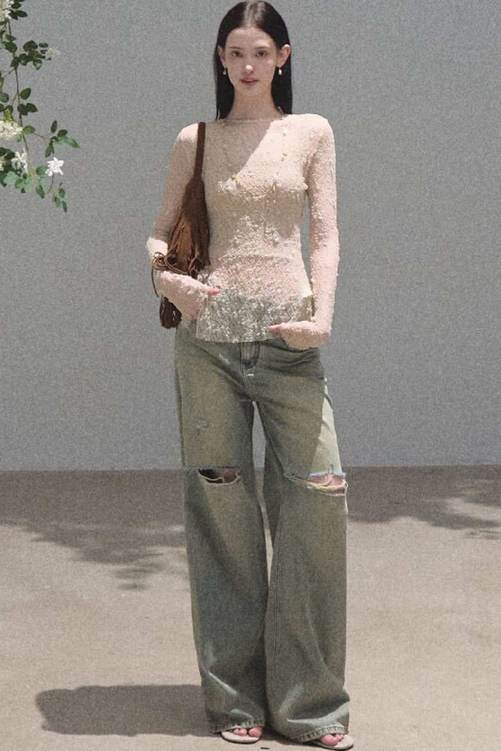 Vintage Distressed Ripped Denim Long Pants