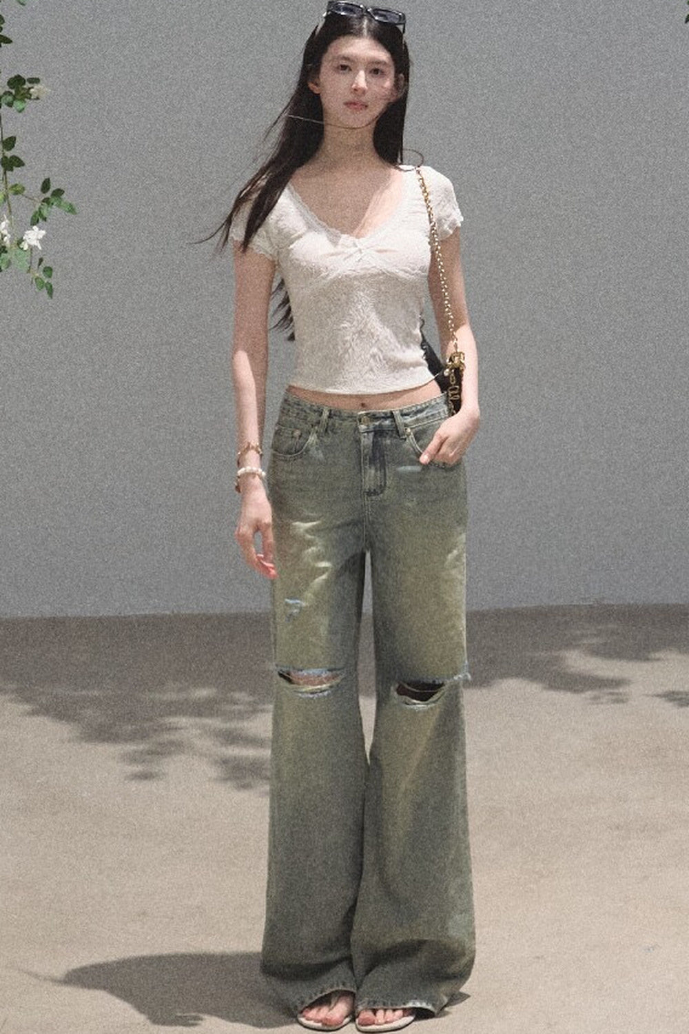 Vintage Distressed Ripped Denim Long Pants