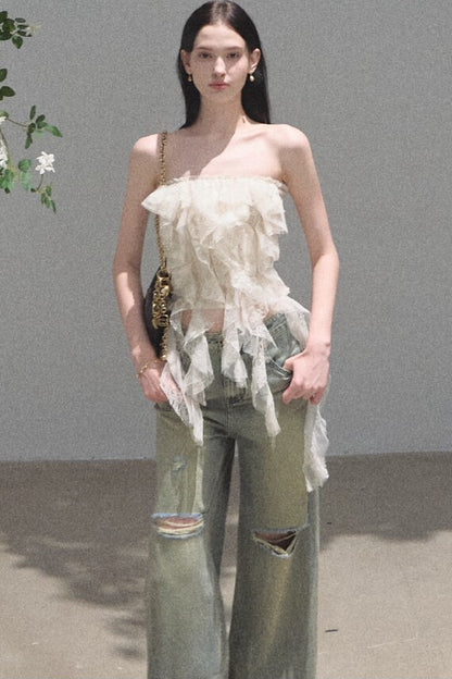 러플 레이스 튜브톱