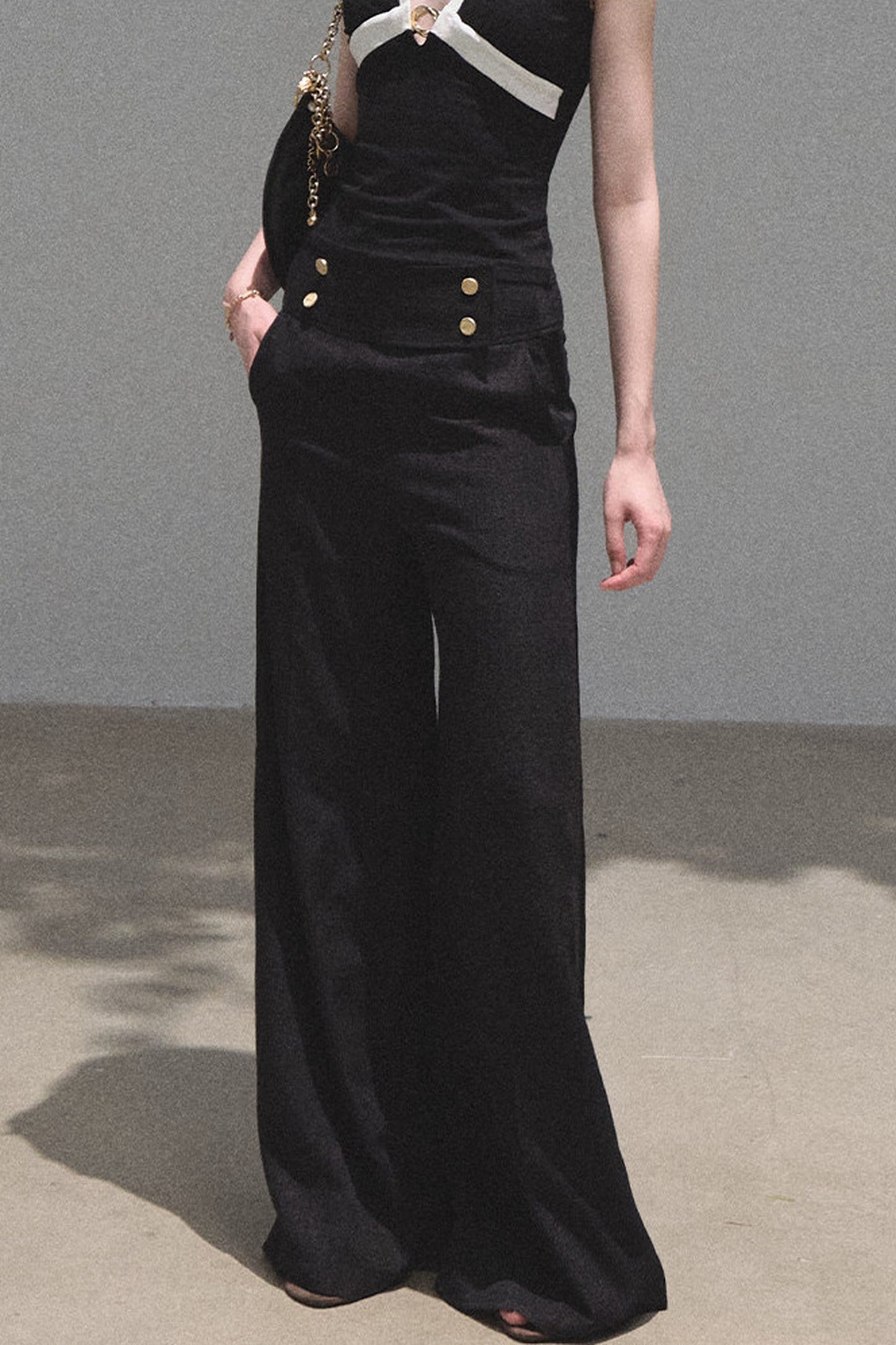 Retro Drapey High-Waisted Wide-Leg Pants