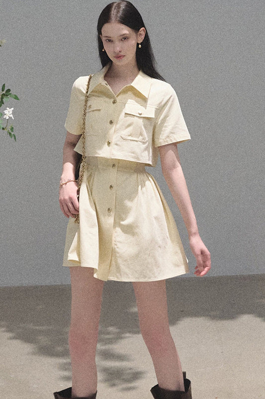 Pure Cotton Short-Sleeve Workwear Shirt Dress
