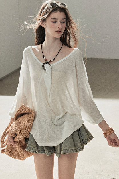 Loose Sheer Knotted Cover-Up Top