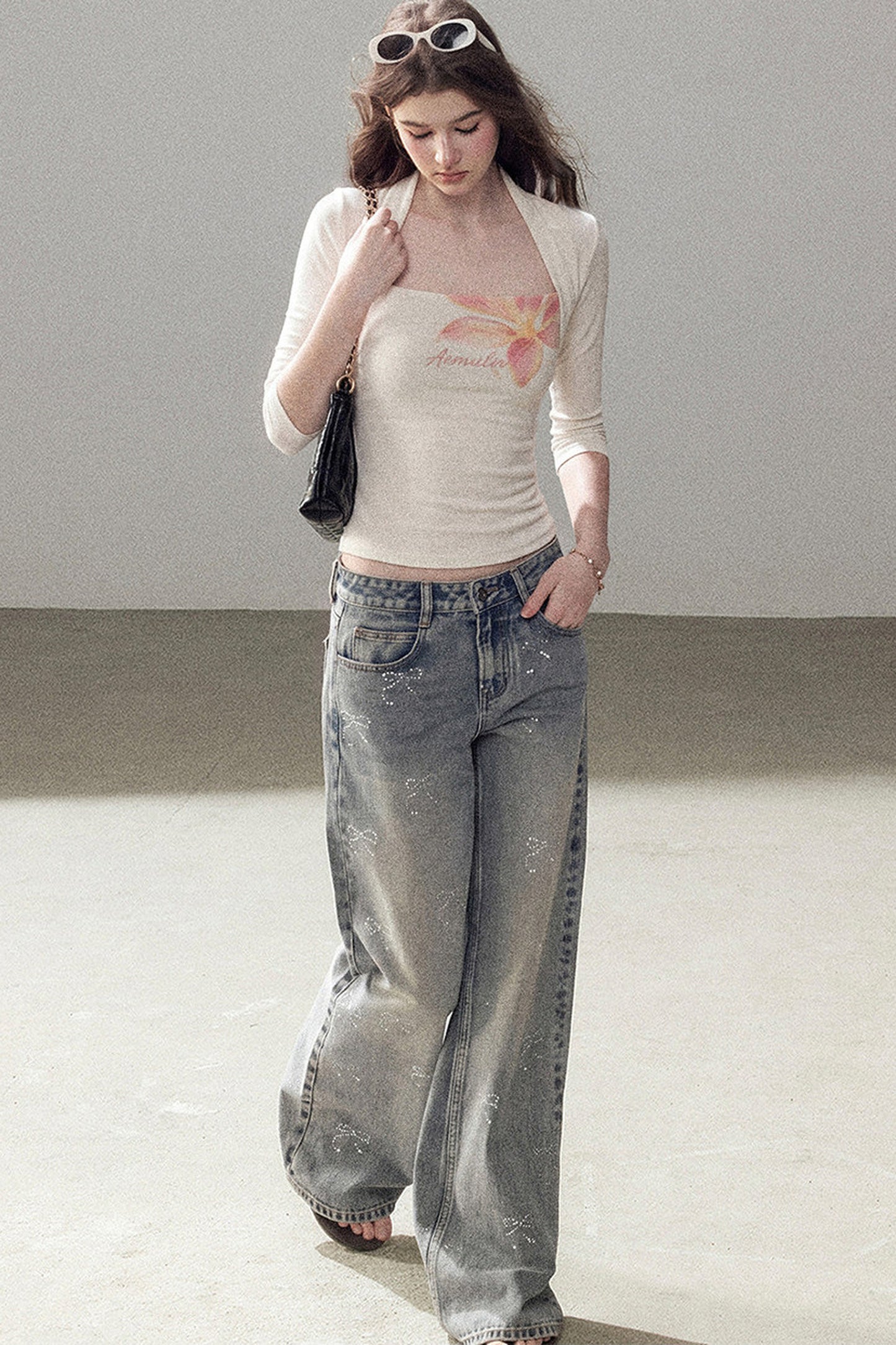 Top cardigan a maniche corte con stampa floreale