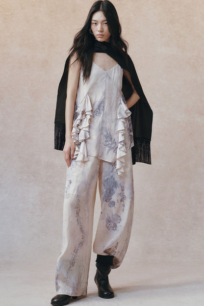 Women's Color-Block Waistband Print Straight-Leg Pants