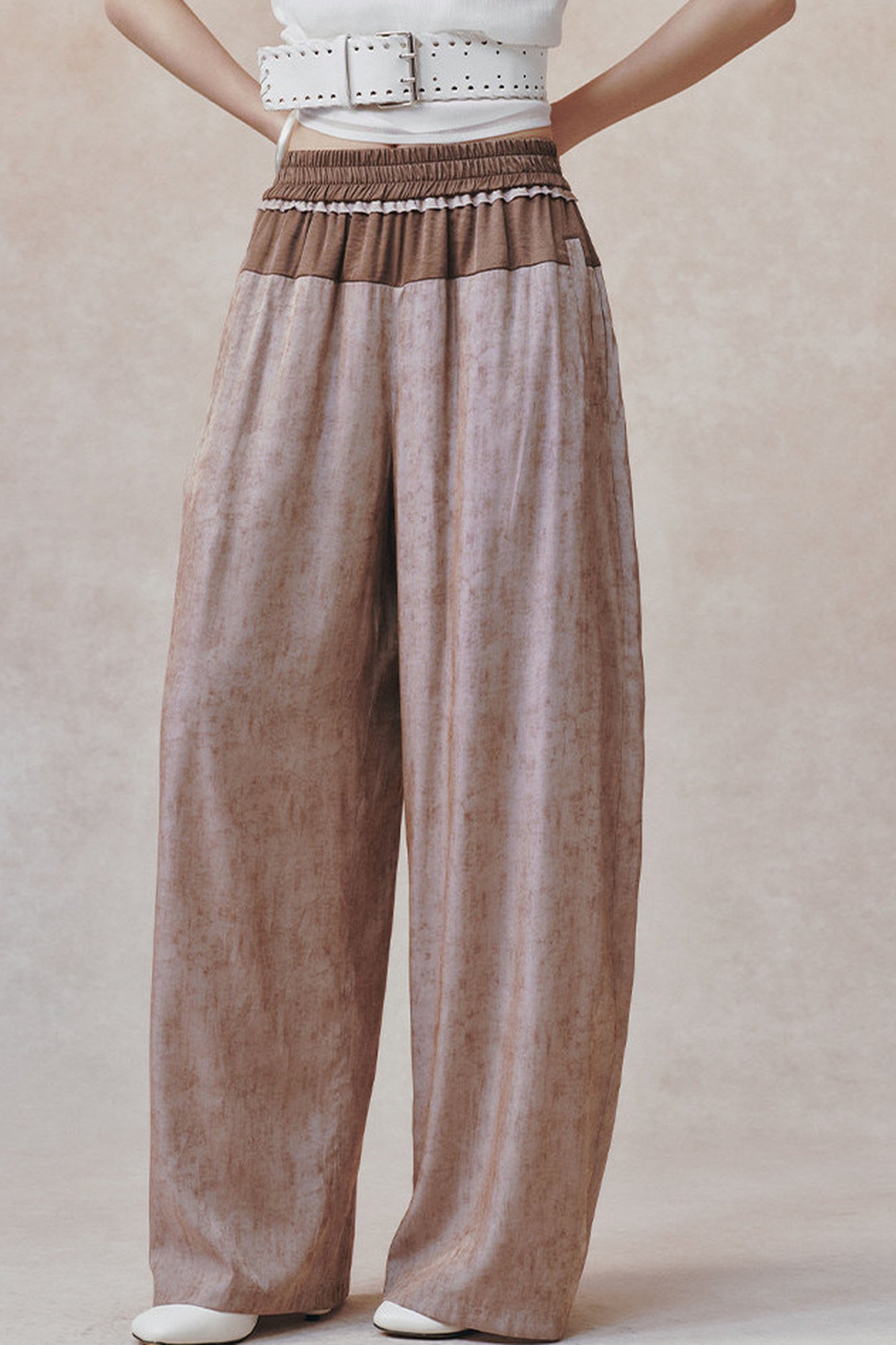 Women's Color-Block Waistband Print Straight-Leg Pants