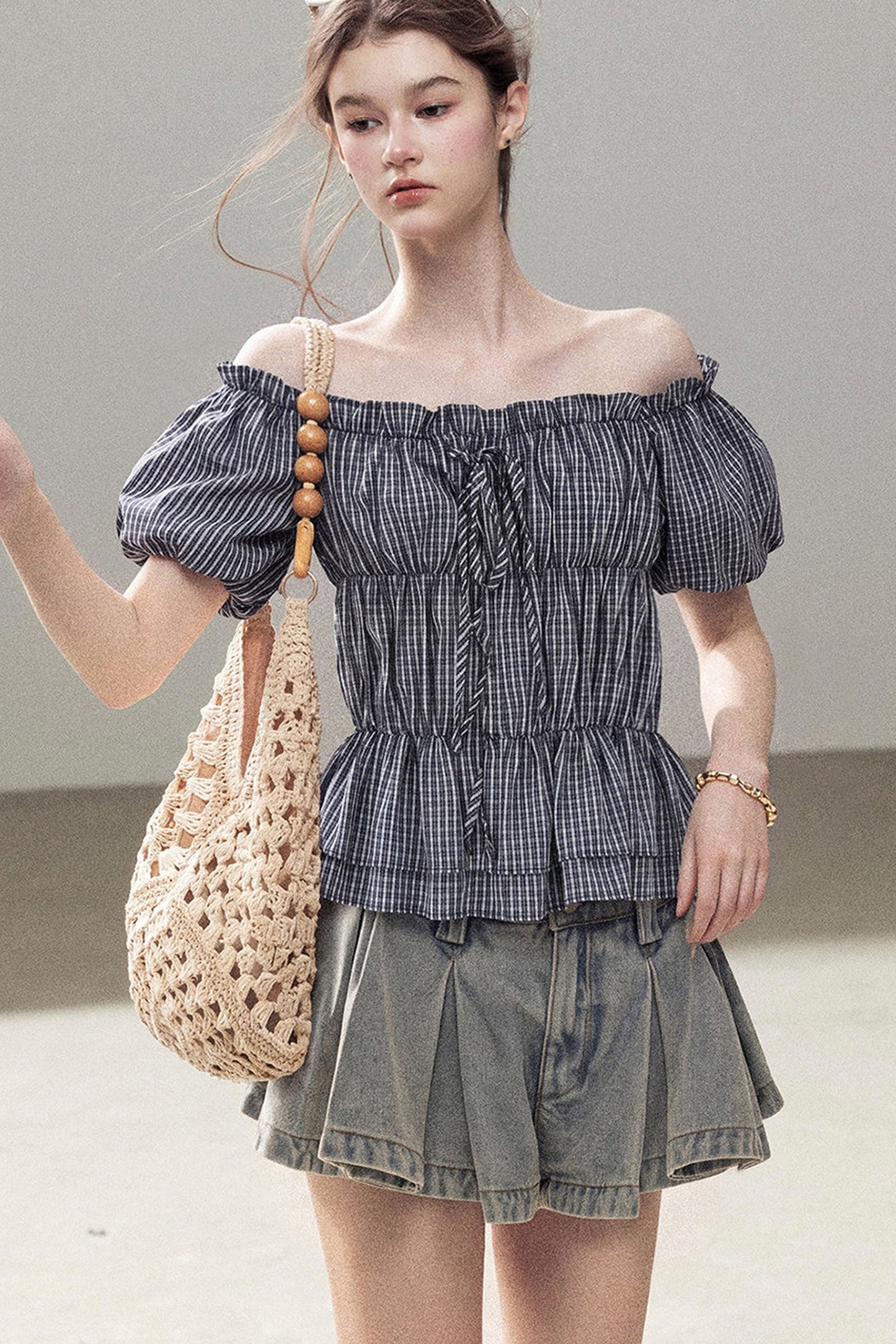 A-Line Pleated Denim Skirt