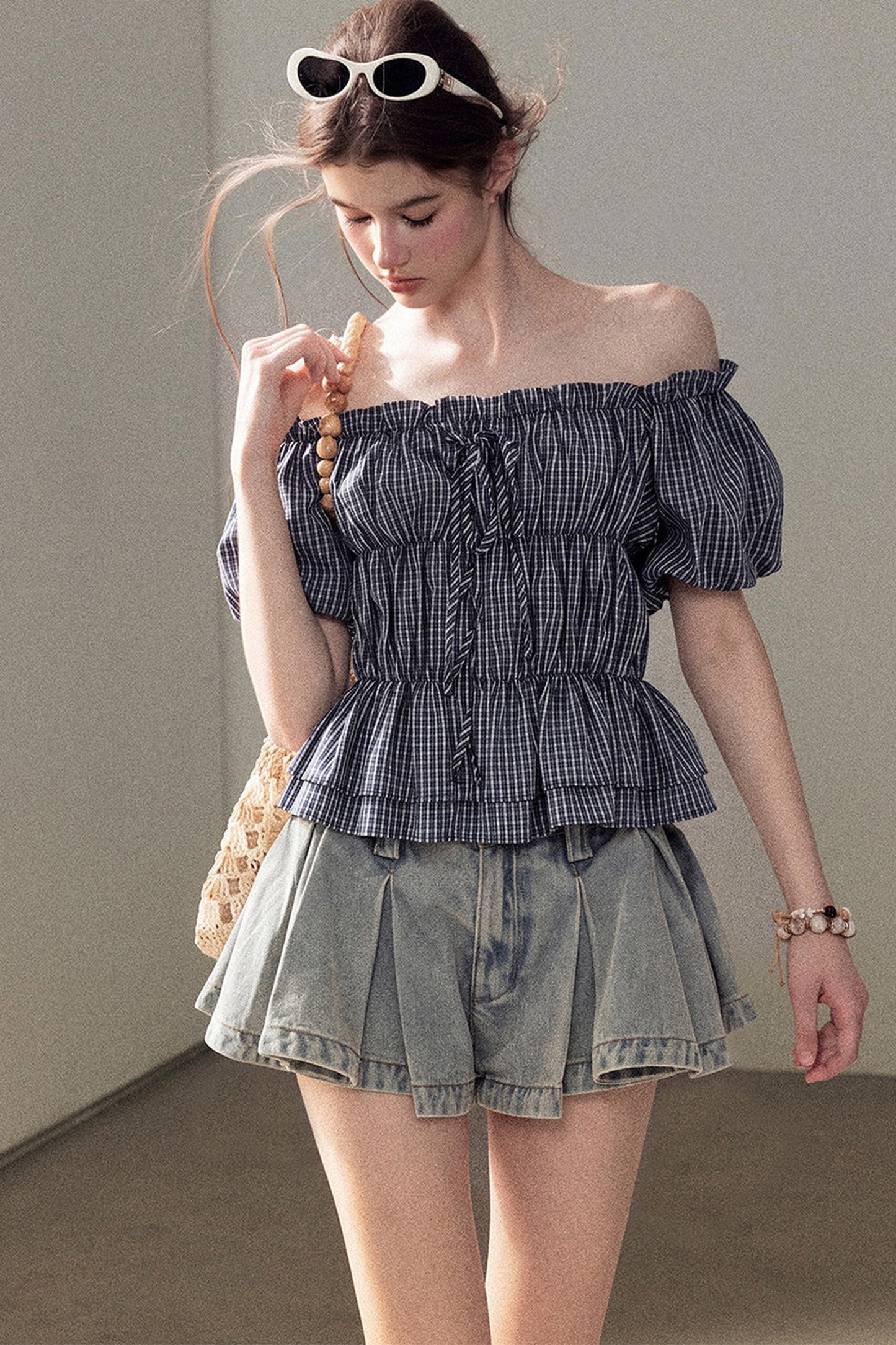 A-Line Pleated Denim Skirt