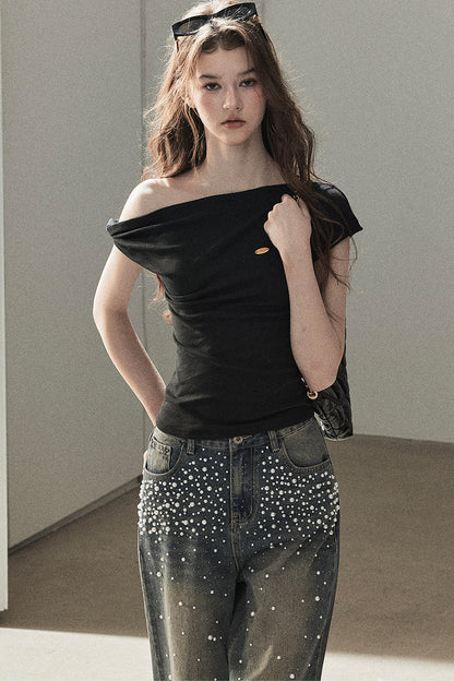 Off-Shoulder Floral Linen Top