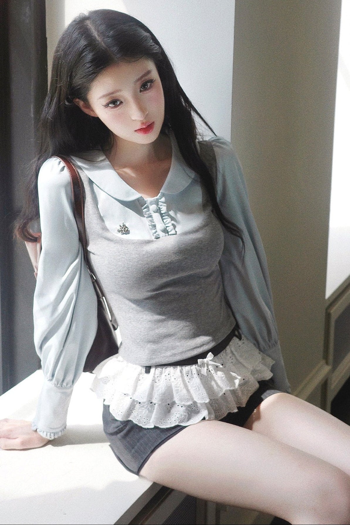 Patchwork Puff Sleeve Top and Shorts Set-Up