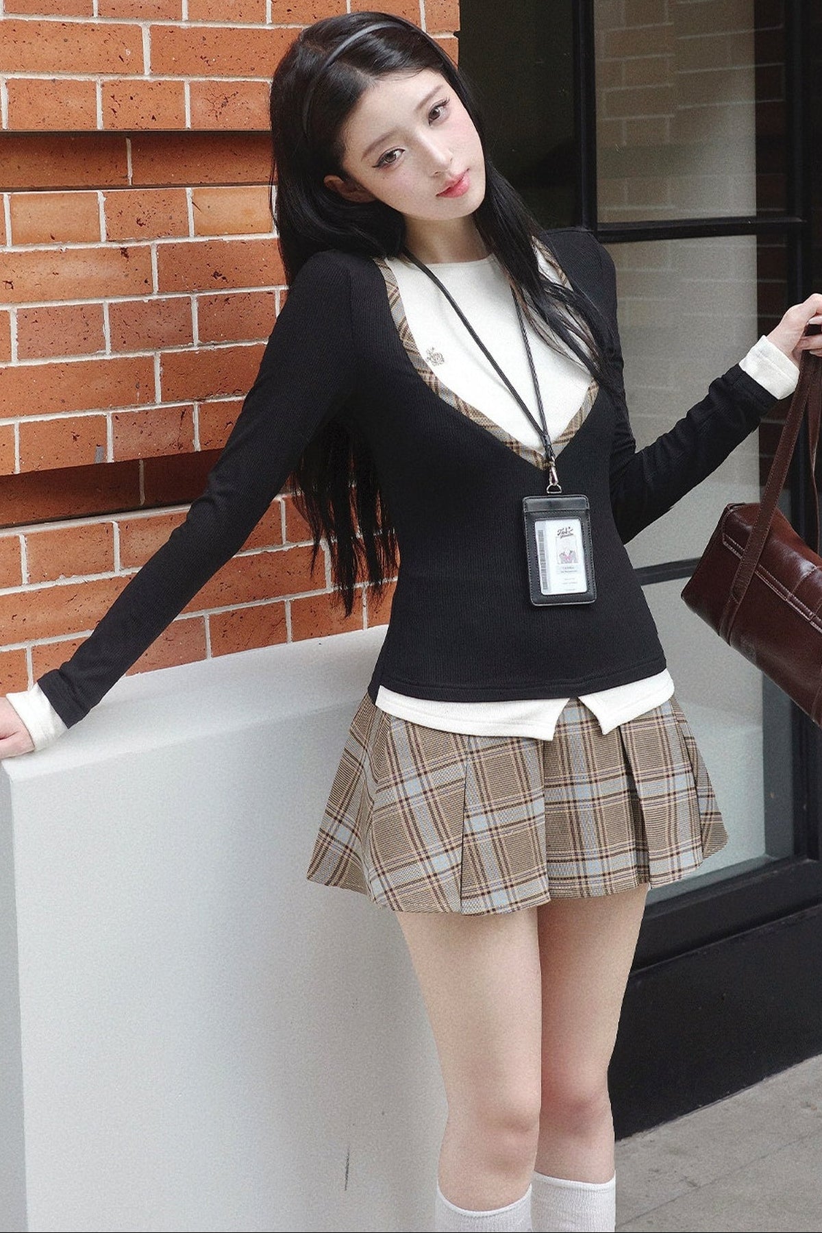 Color-Block Plaid Two-Piece Set-Up