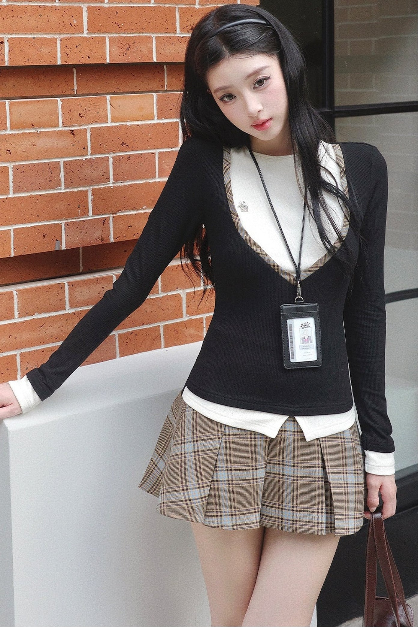 Color-Block Plaid Two-Piece Set-Up