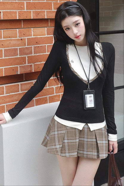 Color-Block Plaid Two-Piece Set-Up