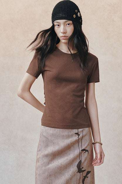 Backless Pleated Hollow-Out Short-Sleeve T-Shirt