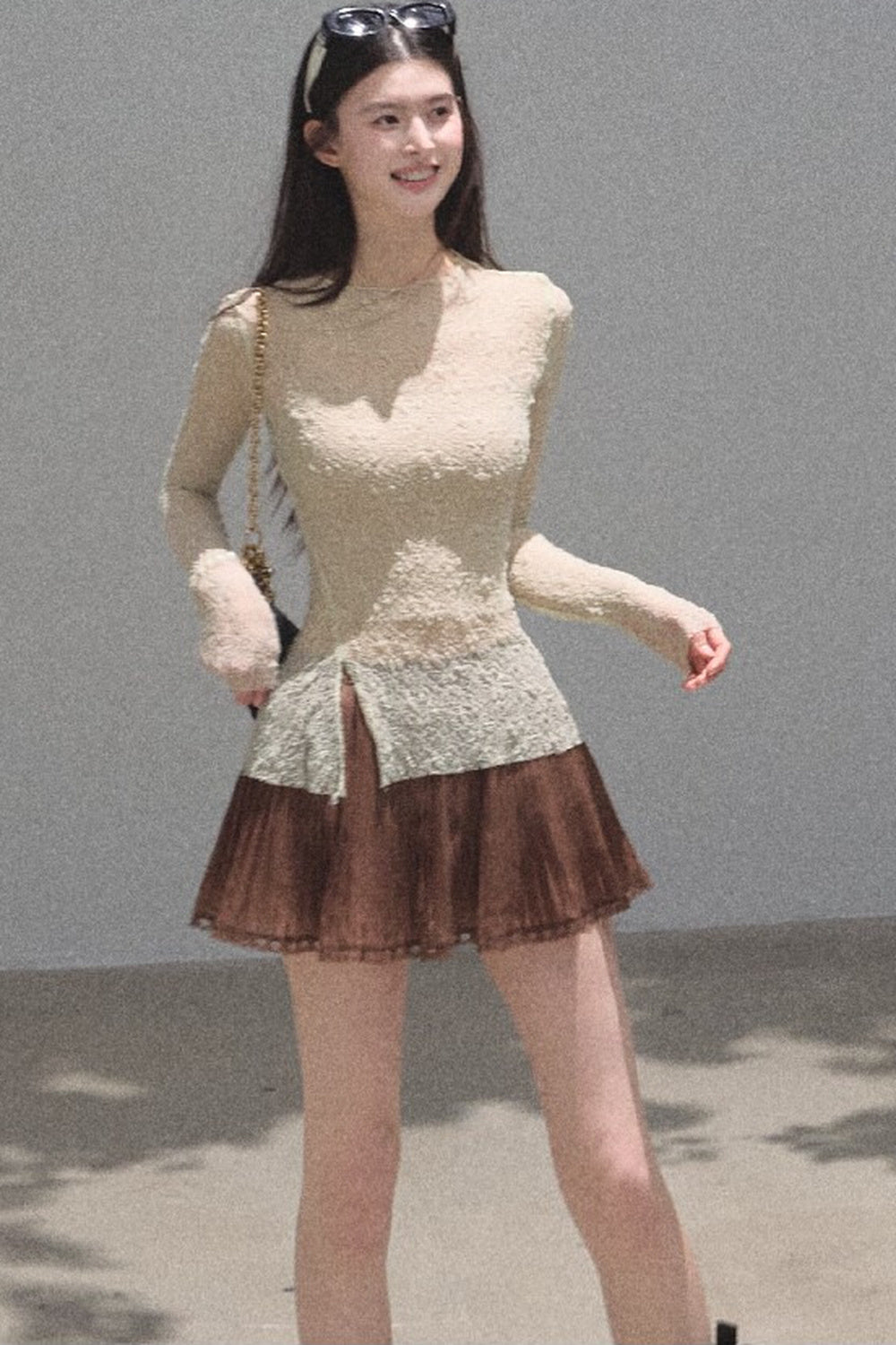Silver Textured Knit Lace Blouse