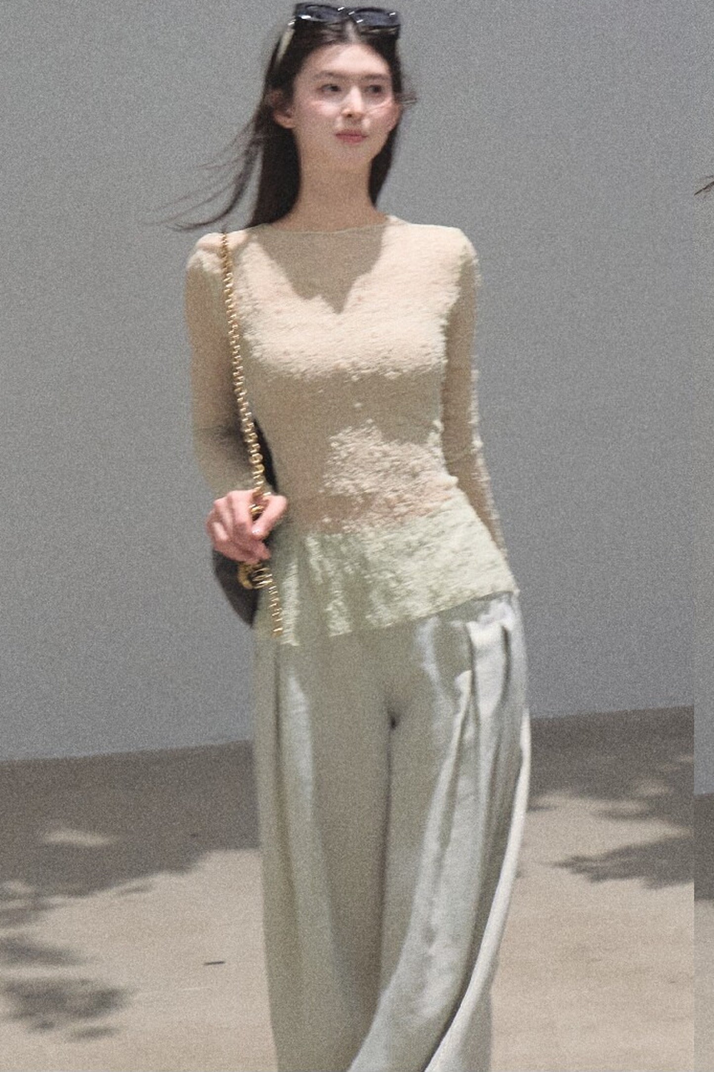Silver Textured Knit Lace Blouse