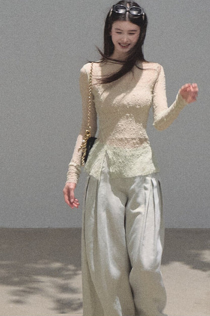 Silver Textured Knit Lace Blouse