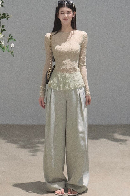Silver Textured Knit Lace Blouse