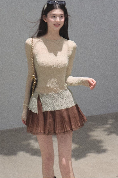Silver Textured Knit Lace Blouse
