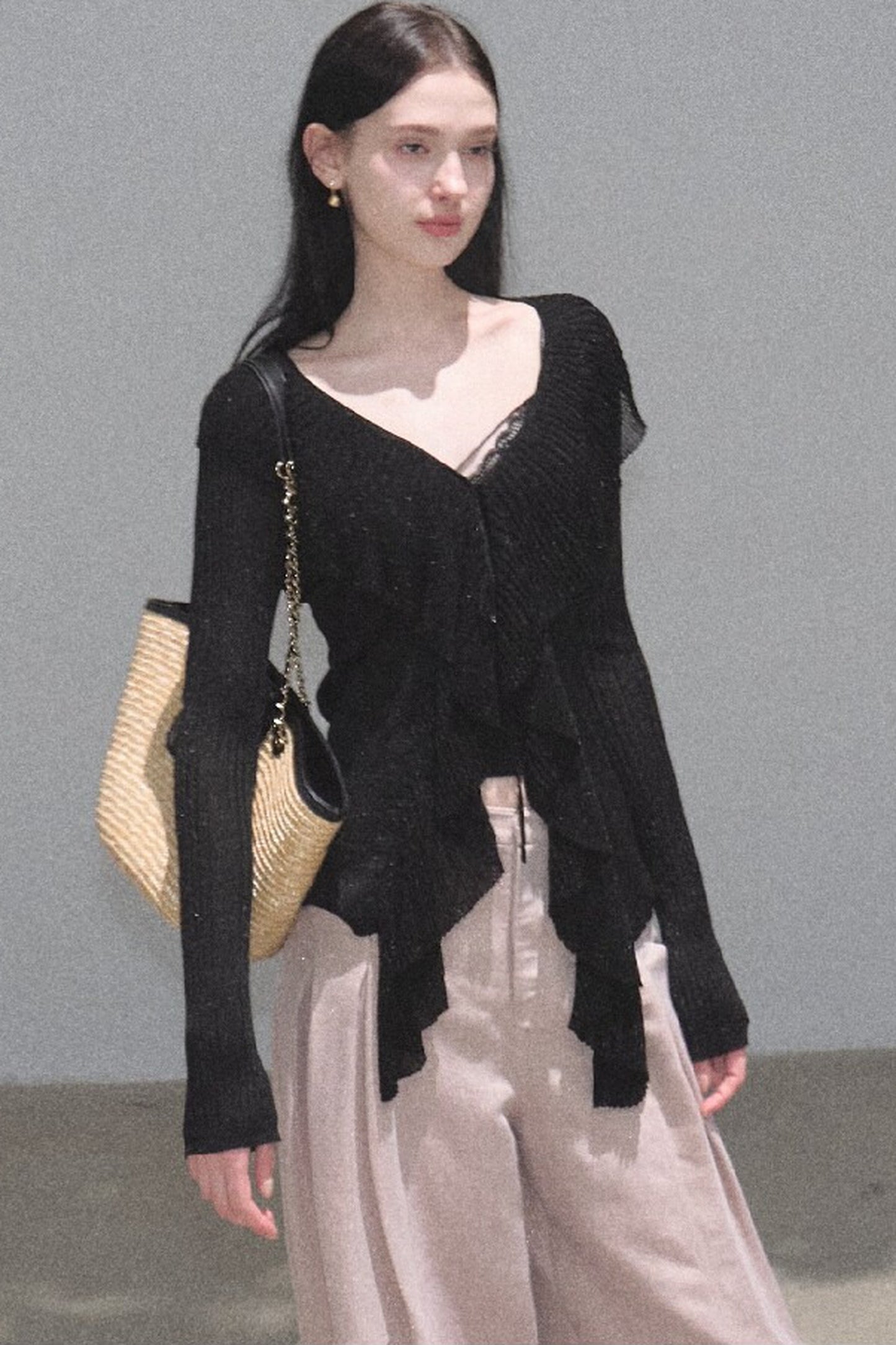 Shimmer V-Neck Long-Sleeve Blouse Top