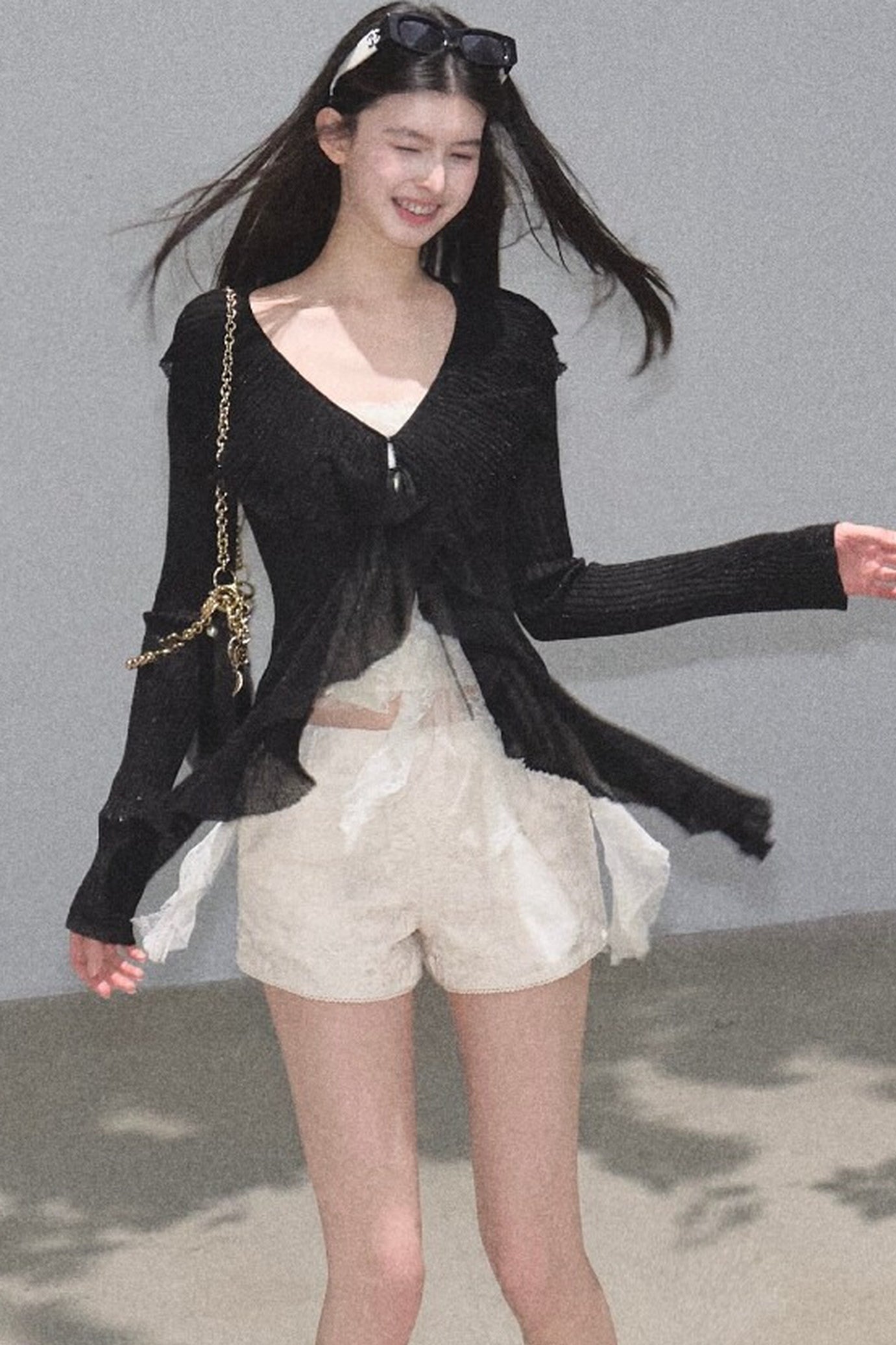 Shimmer V-Neck Long-Sleeve Blouse Top