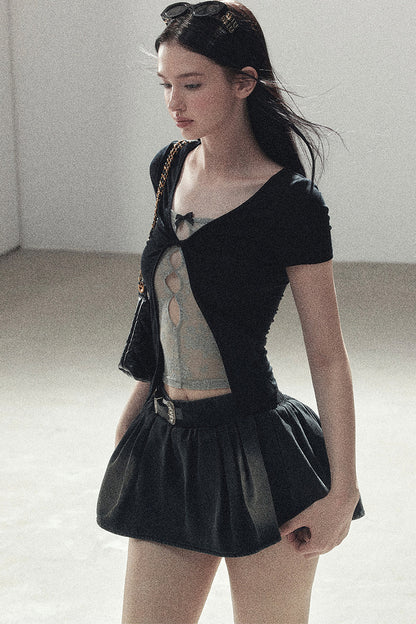 Haut en dentelle d’inspiration coréenne effet deux-pièces