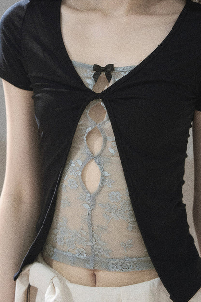 Haut en dentelle d’inspiration coréenne effet deux-pièces
