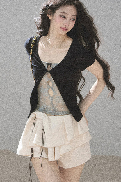 Haut en dentelle d’inspiration coréenne effet deux-pièces