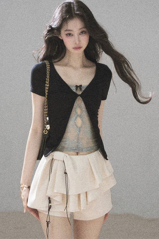 Fake Two-Piece Korean Style Lace Top