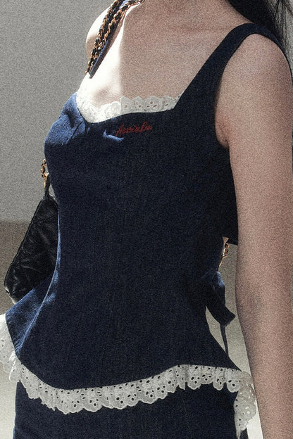 Tiefsee-Jeans-Trägertop und kurze Hose im Set