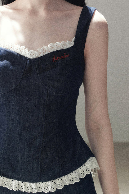 Tiefsee-Jeans-Trägertop und kurze Hose im Set