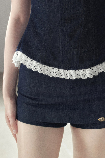 Tiefsee-Jeans-Trägertop und kurze Hose im Set