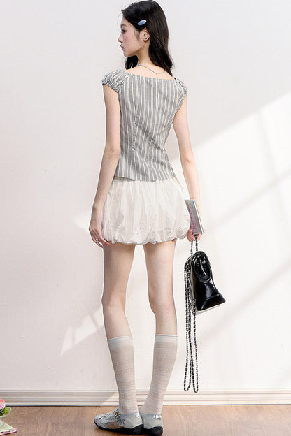 Plaid Lace Spliced Top and Skirt Set