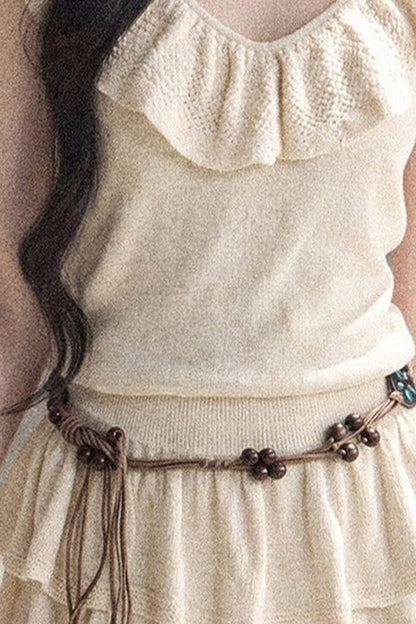 Ensemble robe en tricot à col V et à volants étagés