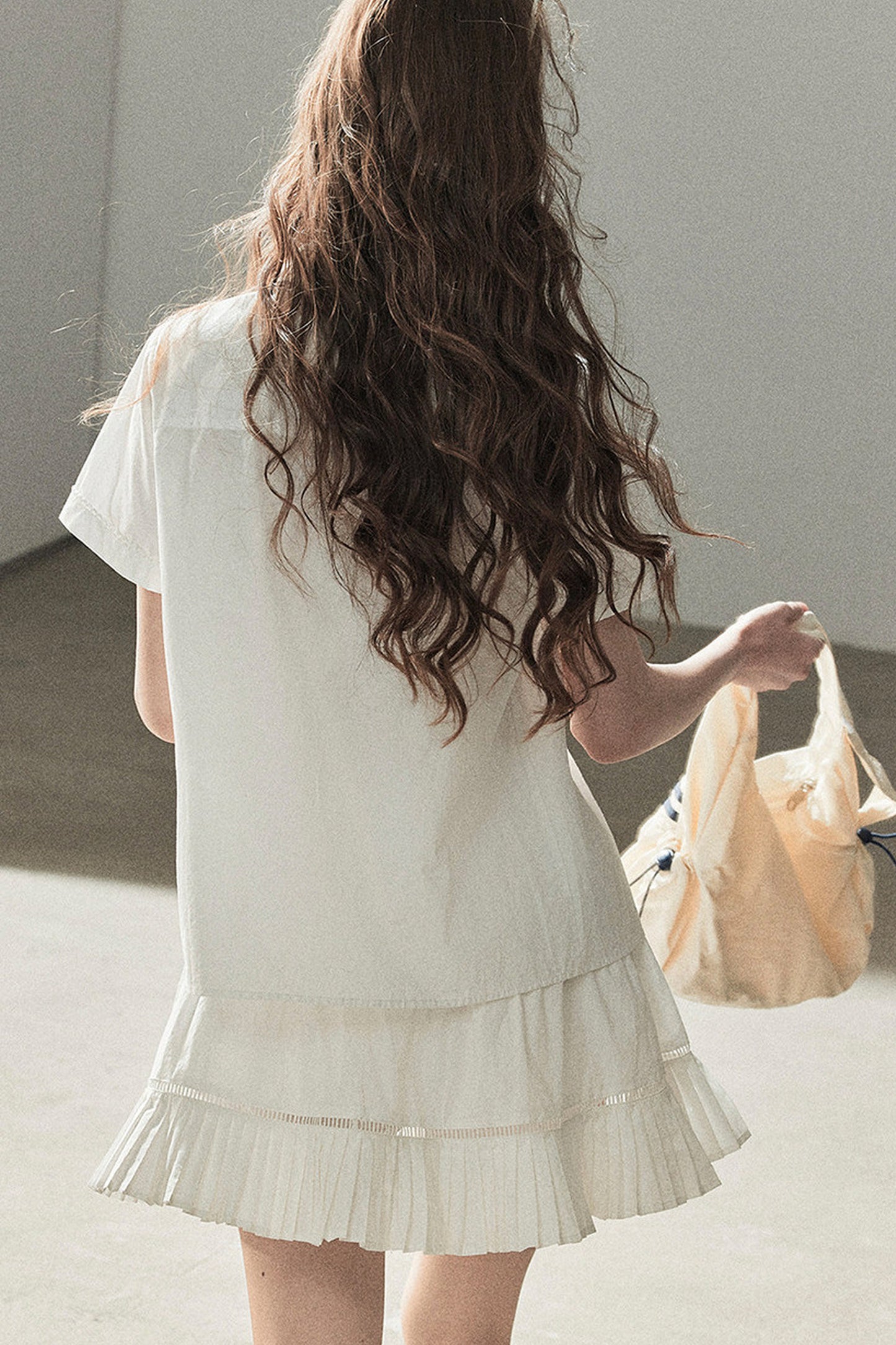 White Pleated Shirt And Skirt Set-Up