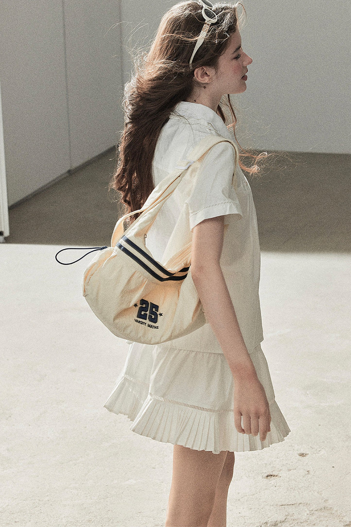 White Pleated Shirt And Skirt Set-Up