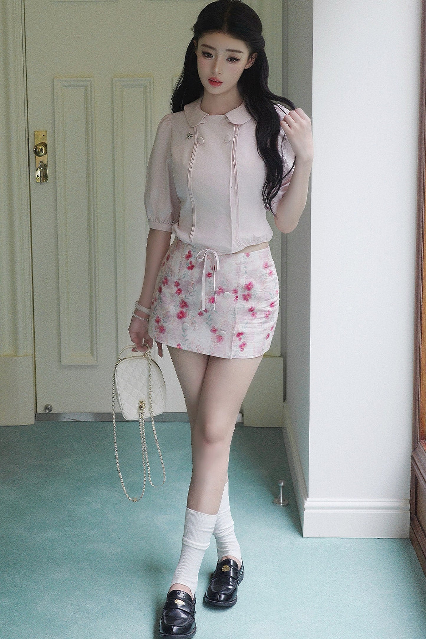 Floral Ruffled Top and Skirt Set-Up