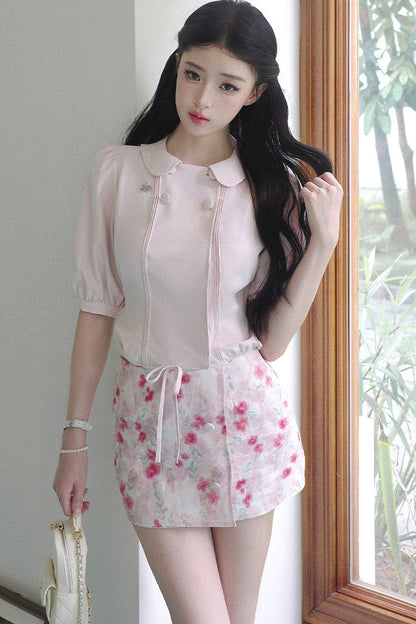 Floral Ruffled Top and Skirt Set-Up