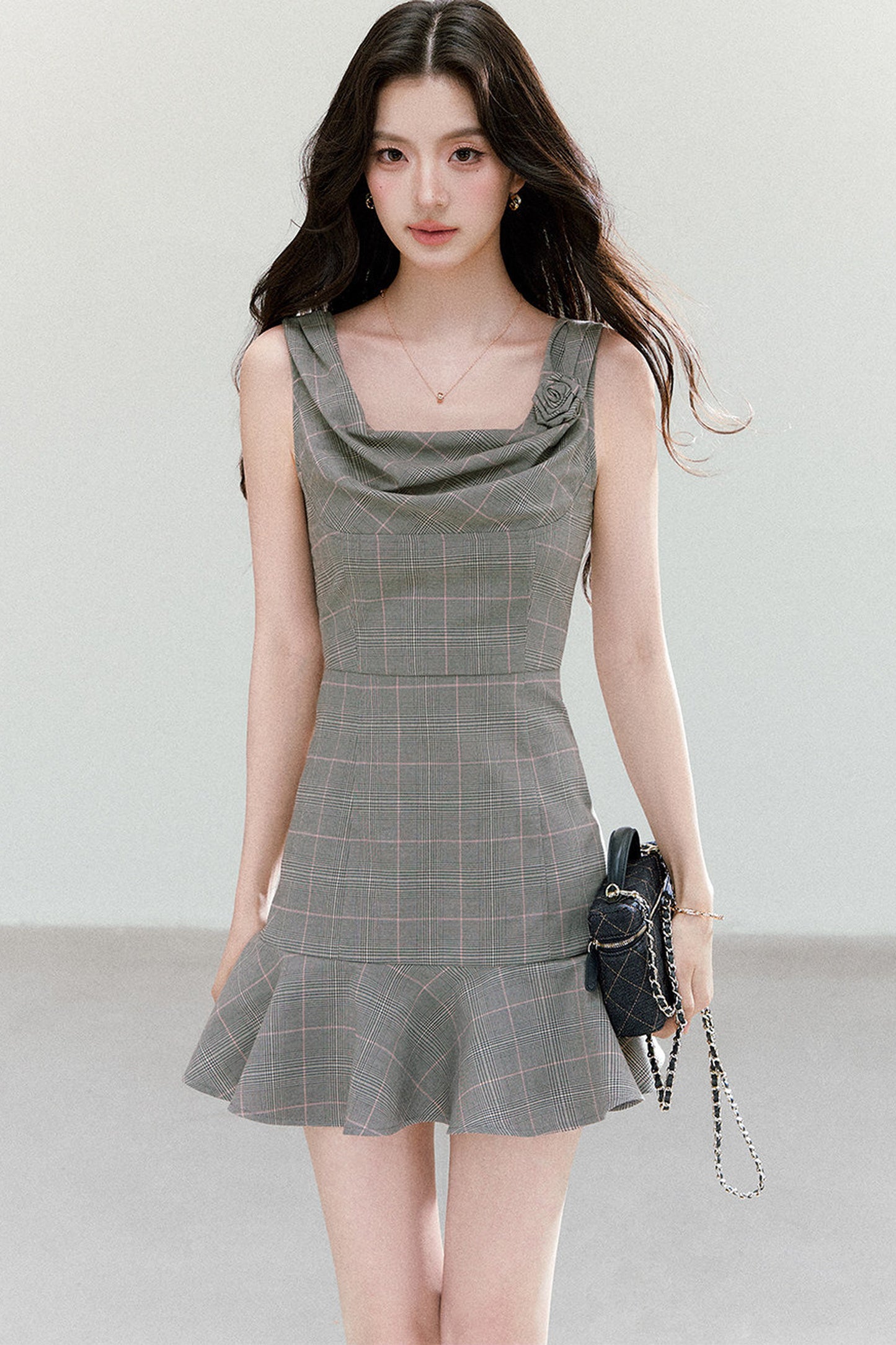Retro Floral Plaid Dress